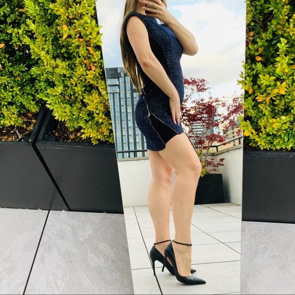 Anthropologie TIME Metal Zipper Wool Shaper Fashion Mini Dress - Picture 5 of 15